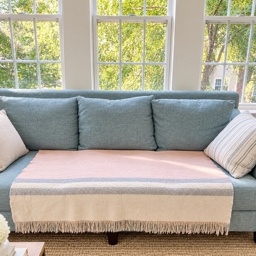 Alicia Adams Alpaca Throw Blanket Pink Cream Striped Fringed